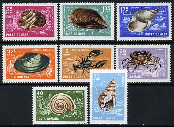 Rumania 1966 Crustaceans & Molluscs set of 8 unmounted mint, SG 3412-19, Mi 2544-52*, stamps on marine life, stamps on shells