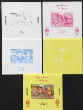 Benin 2009 Olympic Games - Disneys Winnie the Pooh #02 individual deluxe sheet - the set of 5 imperf progressive proofs comprising the 4 individual colours plus all 4-col..., stamps on olympics, stamps on pooh, stamps on bears, stamps on cartoons, stamps on fairy tales, stamps on tigers, stamps on disney, stamps on films, stamps on cinema, stamps on movies