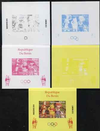 Benin 2009 Olympic Games - Disney's Winnie the Pooh #04 individual deluxe sheet - the set of 5 imperf progressive proofs comprising the 4 individual colours plus all 4-colour composite, unmounted mint, stamps on , stamps on  stamps on olympics, stamps on  stamps on pooh, stamps on  stamps on bears, stamps on  stamps on cartoons, stamps on  stamps on fairy tales, stamps on  stamps on tigers, stamps on  stamps on disney, stamps on  stamps on films, stamps on  stamps on cinema, stamps on  stamps on movies