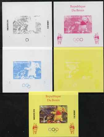 Benin 2009 Olympic Games - Disney's Winnie the Pooh #05 individual deluxe sheet - the set of 5 imperf progressive proofs comprising the 4 individual colours plus all 4-colour composite, unmounted mint, stamps on olympics, stamps on pooh, stamps on bears, stamps on cartoons, stamps on fairy tales, stamps on tigers, stamps on disney, stamps on films, stamps on cinema, stamps on movies