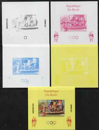 Benin 2009 Olympic Games - Disneys Winnie the Pooh #06 individual deluxe sheet - the set of 5 imperf progressive proofs comprising the 4 individual colours plus all 4-col..., stamps on olympics, stamps on pooh, stamps on bears, stamps on cartoons, stamps on fairy tales, stamps on tigers, stamps on disney, stamps on films, stamps on cinema, stamps on movies