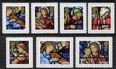 Great Britain 2009 Christmas set of 7 self adhesives unmounted mint , stamps on christmas, stamps on stained glass, stamps on angels