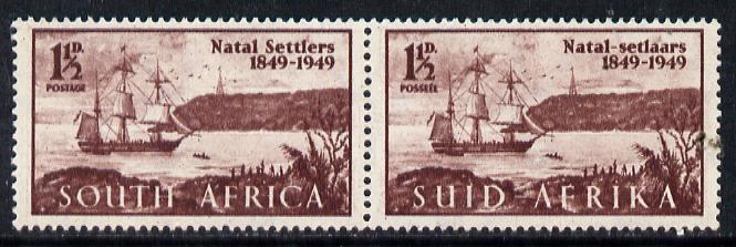 South Africa 1949 Arrival of British Settlers to Natal se-tenant bi-lingual pair unmounted mint, SG 127, stamps on , stamps on  stamps on ships, stamps on  stamps on  kg6 , stamps on  stamps on 