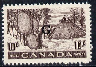 Canada 1950-51 10c Drying Furs overprinted G SG O191, stamps on , stamps on  kg6 , stamps on hunting