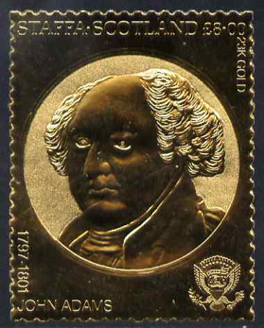 Staffa 1982 US Presidents \A38 John Adams embossed in 22k gold foil from a limited printing unmounted mint, stamps on personalities, stamps on roosevelt, stamps on constitutions, stamps on americana, stamps on usa presidents, stamps on  ww2 , stamps on 