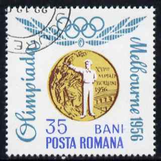 Rumania 1964 Rumanian Olympic Gold Medals perf 35b Pistol Shooting fine cto used SG 3214, stamps on olympics, stamps on shooting
