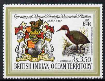 British Indian Ocean Territory 1971 Opening of Royal Society Research Station 3r50 unmounted mint, SG 40, stamps on birds, stamps on arms, stamps on heraldry