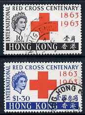 Hong Kong 1963 Centenary of Red Cross perf set of 2 cds used, SG 212-3, stamps on red cross