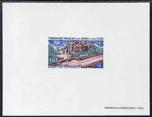 French Afars & Issas 1968-70 Buildings & Landmarks - French High Commission 60f Epreuve deluxe proof sheet in issued colours, as SG 527, stamps on buildings