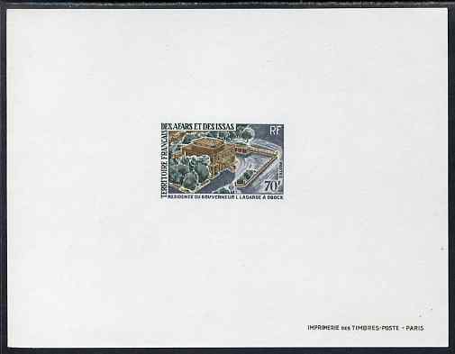 French Afars & Issas 1968-70 Buildings & Landmarks - Governors Residence 70f Epreuve deluxe proof sheet in issued colours, as SG 528, stamps on buildings