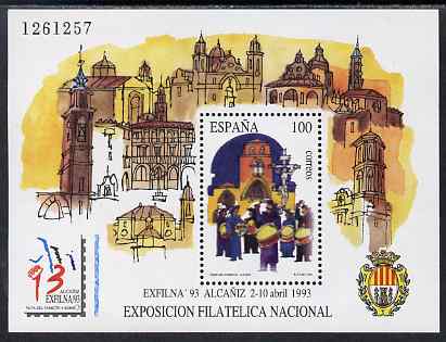 Spain 1993 Exfilna 93 Stamp Exhibition perf m/sheet unmounted mint SG MS 3209, stamps on stamp exhibitions, stamps on religion, stamps on 