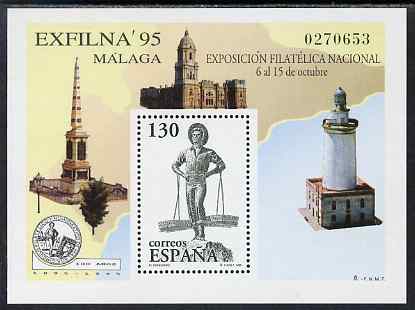 Spain 1995 Exfilna 95 Stamp Exhibition perf m/sheet unmounted mint SG MS 3355, stamps on stamp exhibitions, stamps on statues