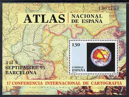 Spain 1995 Cartography Conference perf m/sheet unmounted mint SG MS 3351, stamps on maps, stamps on 