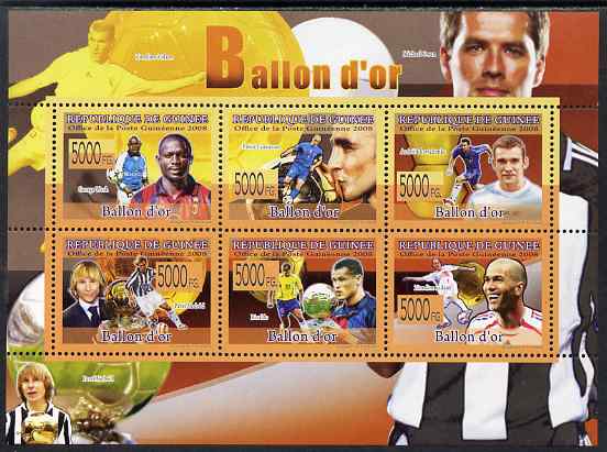 Guinea - Conakry 2009 Famous Footballers perf sheetlet containing 6 values unmounted mint, stamps on personalities, stamps on football
