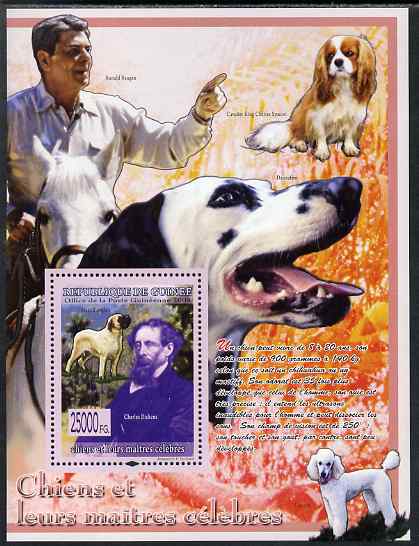 Guinea - Conakry 2009 Dogs and their Masters (Dickens & Reagan) perf s/sheet unmounted mint, stamps on personalities, stamps on dogs, stamps on films, stamps on movies, stamps on cinema, stamps on usa presidents, stamps on dickens, stamps on literature, stamps on 