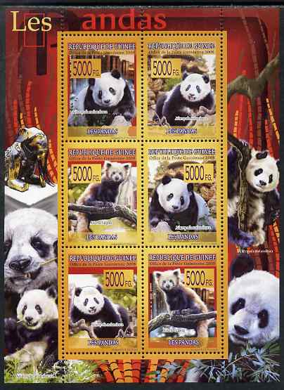 Guinea - Conakry 2009 Pandas perf sheetlet containing 6 values unmounted mint, stamps on animals, stamps on bears, stamps on pandas