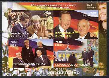 Chad 2009 20th Anniversary of the Fall of the Berlin Wall, imperf sheetlet containing 4 values unmounted mint. Note this item is privately produced and is offered purely ..., stamps on constitutions, stamps on 