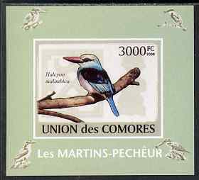 Comoro Islands 2009 Kingfisher imperf s/sheet unmounted mint. Note this item is privately produced and is offered purely on its thematic appeal, it has no postal validity, stamps on birds, stamps on kingfishers