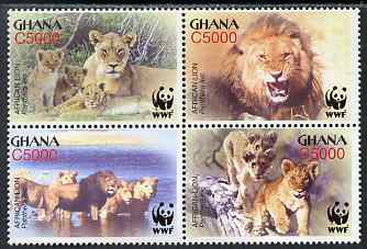 Ghana 2004 WWF - Lions perf set of 4 in se-tenant block unmounted mint SG 3432-5, stamps on wwf , stamps on animals, stamps on lions, stamps on cats