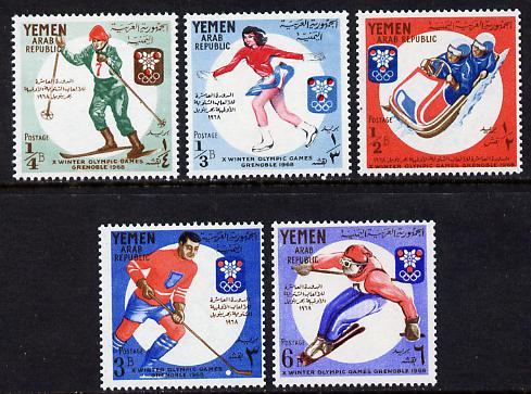 Yemen - Republic 1967 Winter Olympics set of 5 unmounted mint (Mi 619-23A), stamps on sport     olympics    skating    skiing    bobsled      ice hockey