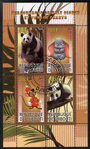 Djibouti 2009 Pandas and Disney Characters #1 perf sheetlet containing 4 values fine cto used, stamps on animals, stamps on pandas, stamps on bears, stamps on disney, stamps on cartoons, stamps on films, stamps on movies, stamps on cinema