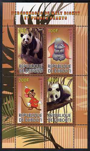 Djibouti 2009 Pandas and Disney Characters #1 perf sheetlet containing 4 values unmounted mint, stamps on animals, stamps on pandas, stamps on bears, stamps on disney, stamps on cartoons, stamps on films, stamps on movies, stamps on cinema