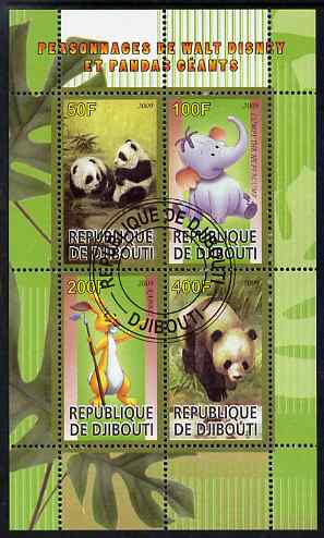 Djibouti 2009 Pandas and Disney Characters #2 perf sheetlet containing 4 values fine cto used, stamps on animals, stamps on pandas, stamps on bears, stamps on disney, stamps on cartoons, stamps on films, stamps on movies, stamps on cinema