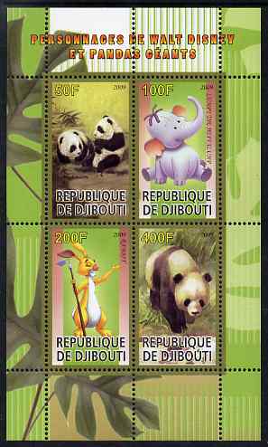 Djibouti 2009 Pandas and Disney Characters #2 perf sheetlet containing 4 values unmounted mint, stamps on animals, stamps on pandas, stamps on bears, stamps on disney, stamps on cartoons, stamps on films, stamps on movies, stamps on cinema