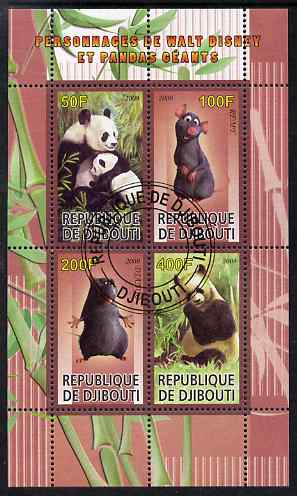 Djibouti 2009 Pandas and Disney Characters #3 perf sheetlet containing 4 values fine cto used, stamps on , stamps on  stamps on animals, stamps on  stamps on pandas, stamps on  stamps on bears, stamps on  stamps on disney, stamps on  stamps on cartoons, stamps on  stamps on films, stamps on  stamps on movies, stamps on  stamps on cinema