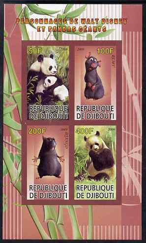 Djibouti 2009 Pandas and Disney Characters #3 imperf sheetlet containing 4 values unmounted mint, stamps on animals, stamps on pandas, stamps on bears, stamps on disney, stamps on cartoons, stamps on films, stamps on movies, stamps on cinema