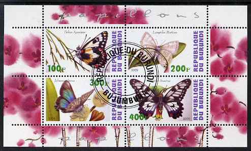 Burundi 2009 Butterflies #1 perf sheetlet containing 4 values fine cto used, stamps on butterflies, stamps on 