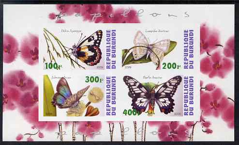 Burundi 2009 Butterflies #1 imperf sheetlet containing 4 values unmounted mint, stamps on butterflies, stamps on 