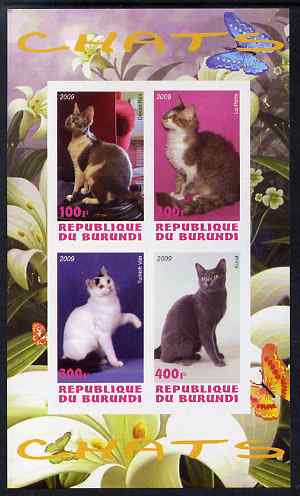 Burundi 2009 Domestic Cats #1 imperf sheetlet containing 4 values unmounted mint, stamps on cats