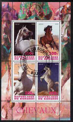 Burundi 2009 Horses perf sheetlet containing 4 values fine cto used, stamps on animals, stamps on horses