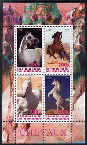 Burundi 2009 Horses perf sheetlet containing 4 values unmounted mint, stamps on animals, stamps on horses