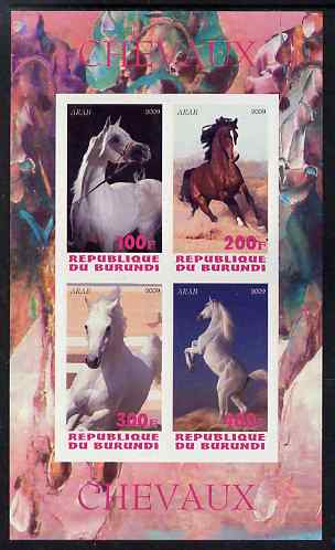 Burundi 2009 Horses imperf sheetlet containing 4 values unmounted mint, stamps on animals, stamps on horses