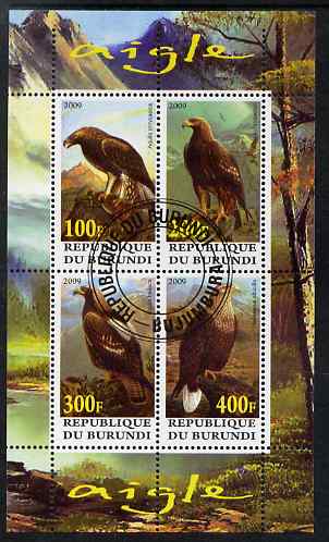 Burundi 2009 Eagles perf sheetlet containing 4 values fine cto used, stamps on birds, stamps on birds of prey, stamps on eagles