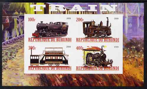 Burundi 2009 Steam Locos #1 imperf sheetlet containing 4 values unmounted mint, stamps on railways