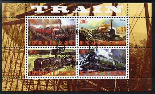 Burundi 2009 Steam Locos #2 perf sheetlet containing 4 values fine cto used, stamps on railways