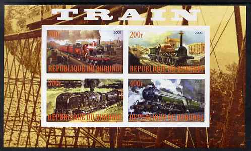 Burundi 2009 Steam Locos #2 imperf sheetlet containing 4 values unmounted mint, stamps on railways