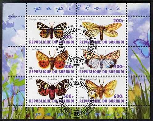 Burundi 2009 Butterflies #2 perf sheetlet containing 6 values fine cto used, stamps on butterflies, stamps on 