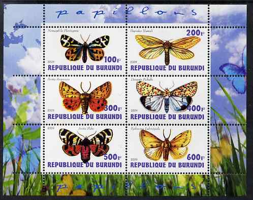 Burundi 2009 Butterflies #2 perf sheetlet containing 6 values unmounted mint, stamps on butterflies, stamps on 