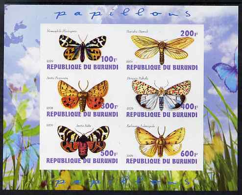 Burundi 2009 Butterflies #2 imperf sheetlet containing 6 values unmounted mint, stamps on butterflies, stamps on 