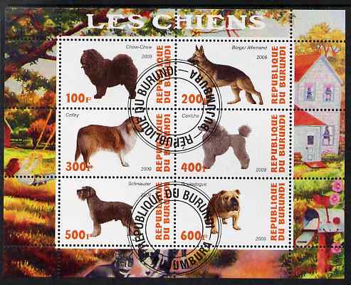 Burundi 2009 Dogs #2 perf sheetlet containing 6 values fine cto used, stamps on dogs