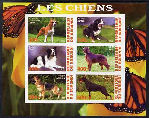 Burundi 2009 Dogs #3 imperf sheetlet containing 6 values unmounted mint, stamps on dogs