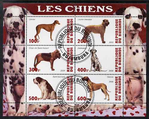Burundi 2009 Dogs #4 perf sheetlet containing 6 values fine cto used, stamps on dogs