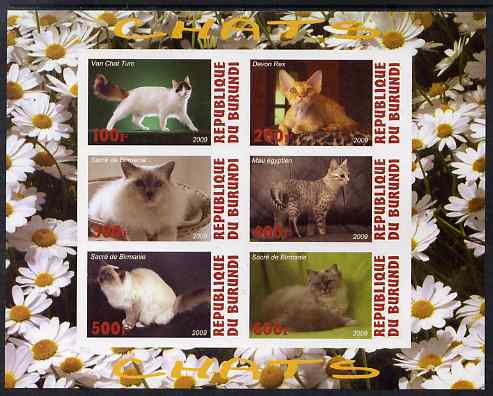 Burundi 2009 Domestic Cats #3 imperf sheetlet containing 6 values unmounted mint, stamps on , stamps on  stamps on cats