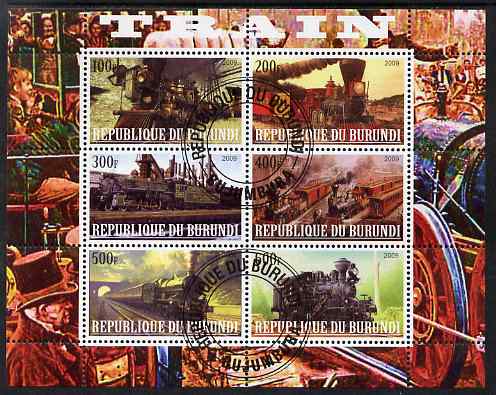 Burundi 2009 Steam Locos #3 perf sheetlet containing 6 values fine cto used, stamps on railways
