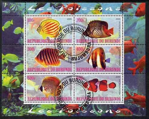 Burundi 2009 Tropical Fish #1 perf sheetlet containing 6 values fine cto used, stamps on fish
