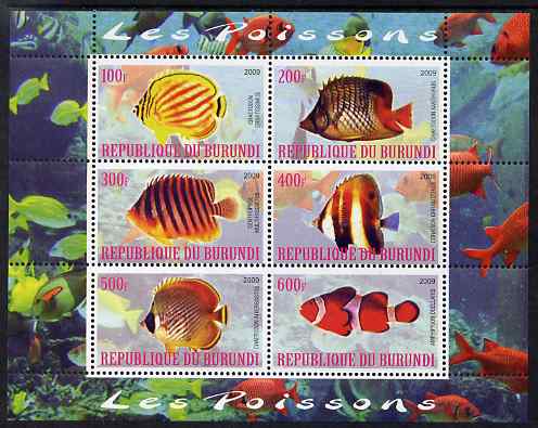 Burundi 2009 Tropical Fish #1 perf sheetlet containing 6 values unmounted mint, stamps on fish